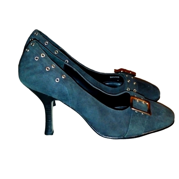 𝅺SACHA Too Black Suede Leather Heels w/ Embellishments - Picture 1 of 6